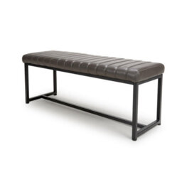 Hudson Brownish Grey Leather Effect Bench - Black Metal Frame - thumbnail 2