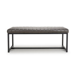 Hudson Brownish Grey Leather Effect Bench - Black Metal Frame - thumbnail 4