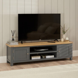 The Furniture Market Marbury Slate Grey Painted Extra Large Widescreen Tv Unit Stand Up To 80 Tv Size - thumbnail 2