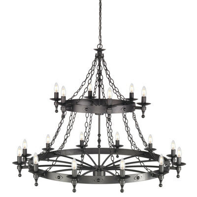 Elegant 18 Bulb Two-Tier Chandelier In Graphite Black Finish With Led E14 60W Bulbs