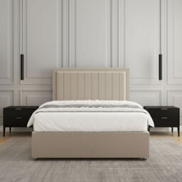 REGIONAL FURNISHINGS Cream Plush Velvet Divan Bed Set Upholstered 24Inch Headboard & 2Drawers Sameside & Mattress In 3Ft 4Ft 4Ft6 5Ft 6Ft Sizes - thumbnail 3