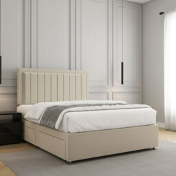 REGIONAL FURNISHINGS Cream Plush Velvet Divan Bed Set Upholstered 24Inch Headboard & 2Drawers Sameside & Mattress In 3Ft 4Ft 4Ft6 5Ft 6Ft Sizes - thumbnail 2