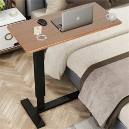 Heavy Duty C Shaped Mobile Table Sofa Over Bed Side Nightstand W/ Casters, Brown - thumbnail 3