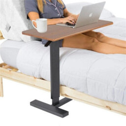 Heavy Duty C Shaped Mobile Table Sofa Over Bed Side Nightstand W/ Casters, Brown - thumbnail 4