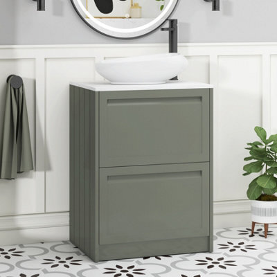 Royal Bathrooms Royal Bathroom Elmore 600mm Matt Green Freestanding Countertop Bathroom Vanity Unit 2 Drawer With Nova Basin - image 1