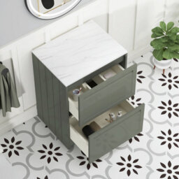 Royal Bathrooms Royal Bathroom Elmore 600mm Matt Green Freestanding Countertop Bathroom Vanity Unit 2 Drawer With Nova Basin - thumbnail 6