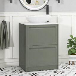 Royal Bathrooms Royal Bathroom Elmore 600mm Matt Green Freestanding Countertop Bathroom Vanity Unit 2 Drawer With Nova Basin - thumbnail 1
