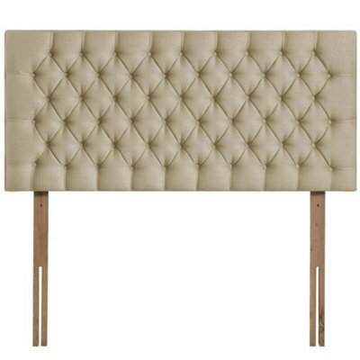 "Urban Textures Luxury 20"" High Velvet Fabric Upholstered Chesterfield Bed Headboard - Cream" - image 1