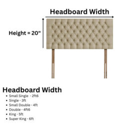 "Urban Textures Luxury 20"" High Velvet Fabric Upholstered Chesterfield Bed Headboard - Cream" - thumbnail 2