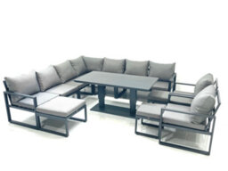 Fimous 12 Seater Outdoor Aluminum Garden Furniture Set Corner Sofa 2 Chair 3 Footstools Adjustable Height Table Sets Dark Grey - thumbnail 2