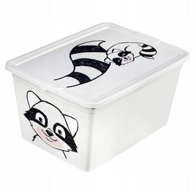 B2C Toy Storage Box Tub Lid Kids Bedroom Organizer Pastel Cute Animal Chest Bin White Racoon 30L - image 1