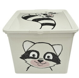 B2C Toy Storage Box Tub Lid Kids Bedroom Organizer Pastel Cute Animal Chest Bin White Racoon 30L - thumbnail 5