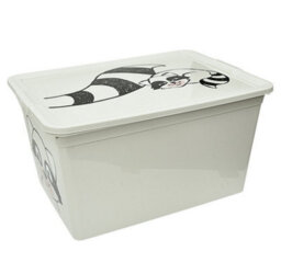 B2C Toy Storage Box Tub Lid Kids Bedroom Organizer Pastel Cute Animal Chest Bin White Racoon 30L - thumbnail 6