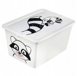 B2C Toy Storage Box Tub Lid Kids Bedroom Organizer Pastel Cute Animal Chest Bin White Racoon 30L - thumbnail 1