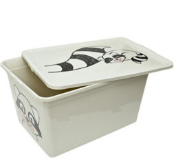 B2C Toy Storage Box Tub Lid Kids Bedroom Organizer Pastel Cute Animal Chest Bin White Racoon 30L - thumbnail 2
