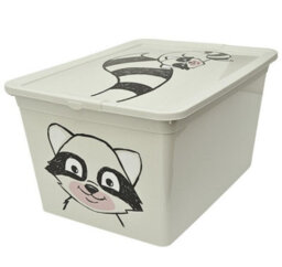 B2C Toy Storage Box Tub Lid Kids Bedroom Organizer Pastel Cute Animal Chest Bin White Racoon 30L - thumbnail 7