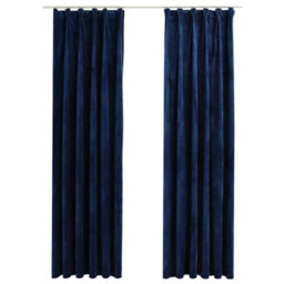 Berkfield Blackout Curtains 2 Pcs With Hooks Velvet Dark Blue 140X175 Cm - thumbnail 2