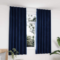 Berkfield Blackout Curtains 2 Pcs With Hooks Velvet Dark Blue 140X175 Cm