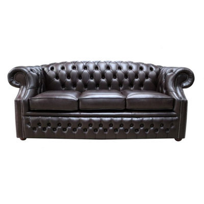 Chesterfield 3 Seater Old English Smoke Leather Sofa In Buckingham Style - image 1