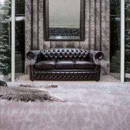 Chesterfield 3 Seater Old English Smoke Leather Sofa In Buckingham Style - thumbnail 4