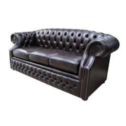 Chesterfield 3 Seater Old English Smoke Leather Sofa In Buckingham Style - thumbnail 3