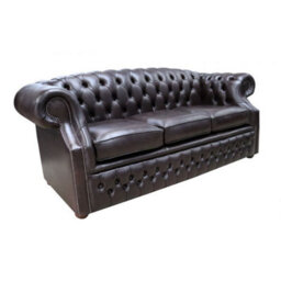 Chesterfield 3 Seater Old English Smoke Leather Sofa In Buckingham Style - thumbnail 2