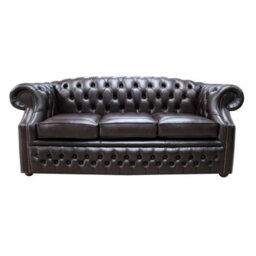 Chesterfield 3 Seater Old English Smoke Leather Sofa In Buckingham Style - thumbnail 1