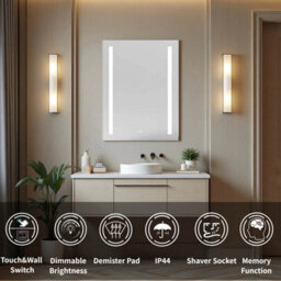 Sline 500X700mm Wall Mounted Metal Bathroom Mirror Cabinet With White Lights And Shaver Socket Ip44 - thumbnail 2