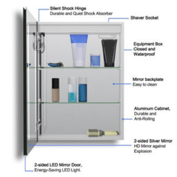 Sline 500X700mm Wall Mounted Metal Bathroom Mirror Cabinet With White Lights And Shaver Socket Ip44 - thumbnail 6