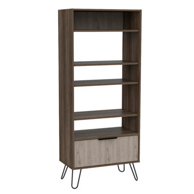 Core Products Nevada Large Display Bookcase With Storage Area - Grey & Bleached Oak Effect, H171.2Cm X W72.3Cm X D38.0Cm - image 1