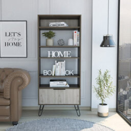 Core Products Nevada Large Display Bookcase With Storage Area - Grey & Bleached Oak Effect, H171.2Cm X W72.3Cm X D38.0Cm - thumbnail 8