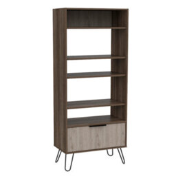 Core Products Nevada Large Display Bookcase With Storage Area - Grey & Bleached Oak Effect, H171.2Cm X W72.3Cm X D38.0Cm