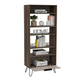 Core Products Nevada Large Display Bookcase With Storage Area - Grey & Bleached Oak Effect, H171.2Cm X W72.3Cm X D38.0Cm - thumbnail 7