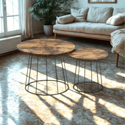 FURNOLD Set Of 2 Industrial Coffee Centre Accent Tables - image 1