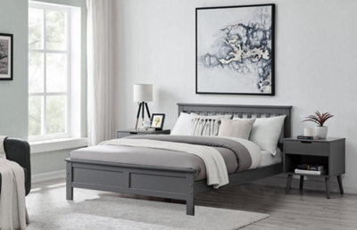 Furniturebox Uk Azure Grey Wooden Solid Pine Quality Double Bed With Windsor Medium-Firm Coil Sprung Mattress (No Drawers) - image 1