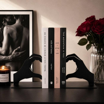 CKB Ltd Heart Hands Silhouette Bookend Set For Shelf Display (Black) - image 1