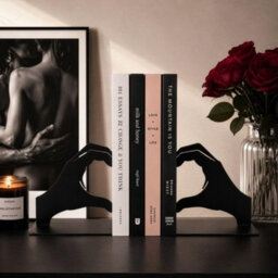 CKB Ltd Heart Hands Silhouette Bookend Set For Shelf Display (Black) - thumbnail 1