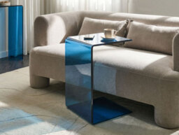 Beliani Side Table Lourdes Tempered Glass Blue - thumbnail 2