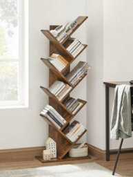 LEDREM Tree Bookshelf, 9-Tier Floor Standing Bookcase, Space-Saving Corner Shelf, With Wooden Shelves For Bedroom - thumbnail 1