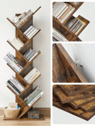 LEDREM Tree Bookshelf, 9-Tier Floor Standing Bookcase, Space-Saving Corner Shelf, With Wooden Shelves For Bedroom - thumbnail 5
