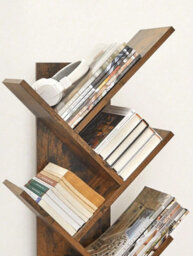 LEDREM Tree Bookshelf, 9-Tier Floor Standing Bookcase, Space-Saving Corner Shelf, With Wooden Shelves For Bedroom - thumbnail 3