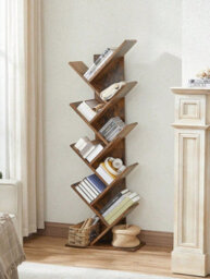 LEDREM Tree Bookshelf, 9-Tier Floor Standing Bookcase, Space-Saving Corner Shelf, With Wooden Shelves For Bedroom - thumbnail 2