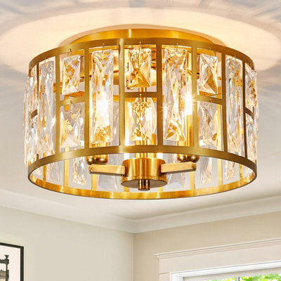 Harper Living 3-Light Flush Ceiling Lights, Crystal Ceiling Lamp Brass Finish, 30Cm Modern Chandelier Lighting - image 1