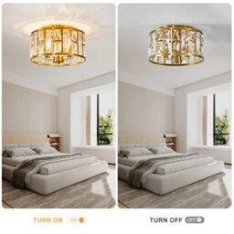 Harper Living 3-Light Flush Ceiling Lights, Crystal Ceiling Lamp Brass Finish, 30Cm Modern Chandelier Lighting - thumbnail 5