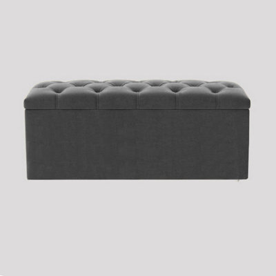 90Cm Luna Chesterfield Ottoman Storage Box - Steel Grey Plush Velvet Upholstered Blanket Box - image 1