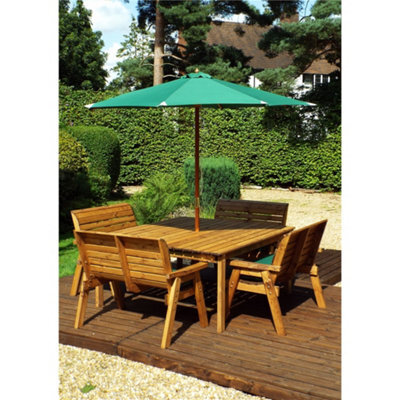 Marlborough Traditional Eight Seater Table Set With 4 X Green Bench Cushion, 1 X Green Parasol & Base & 1 X Cushion Storage Bag - image 1