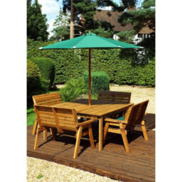 Marlborough Traditional Eight Seater Table Set With 4 X Green Bench Cushion, 1 X Green Parasol & Base & 1 X Cushion Storage Bag - thumbnail 1