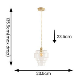 Valuelights Lane Clear Glass 5 Tier Shade Brushed Gold Single Ceiling Pendant Light And Bulb - thumbnail 5