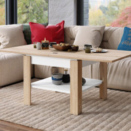 Heze Furniture Leo Modern Extending Coffee Table - Sonoma Oak & White - thumbnail 3