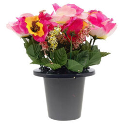 Urbn-Living Pink Pansy & Rose Set Of 2 Artificial Silk Flower Grave Pot Memorial Arrangement Graveside Cemetery - thumbnail 9